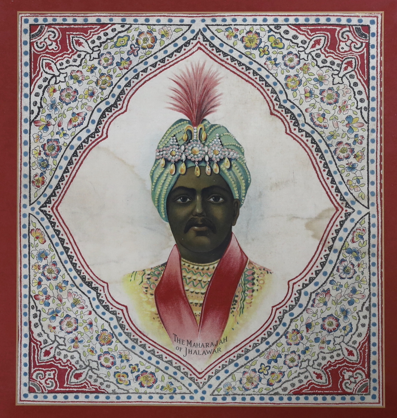 English School c.1900, pair of printed silk panels, 'The Maharaja of Baroda' and 'The Maharaja of Jhalawar', 28.5 x 26.5cm